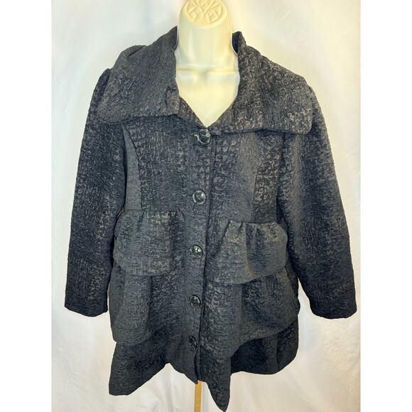 Gorgeous Ruffle Brocade Pea Coat - Black & Chocolate - Size XL (Juniors Sizing) - Picture 4 of 16